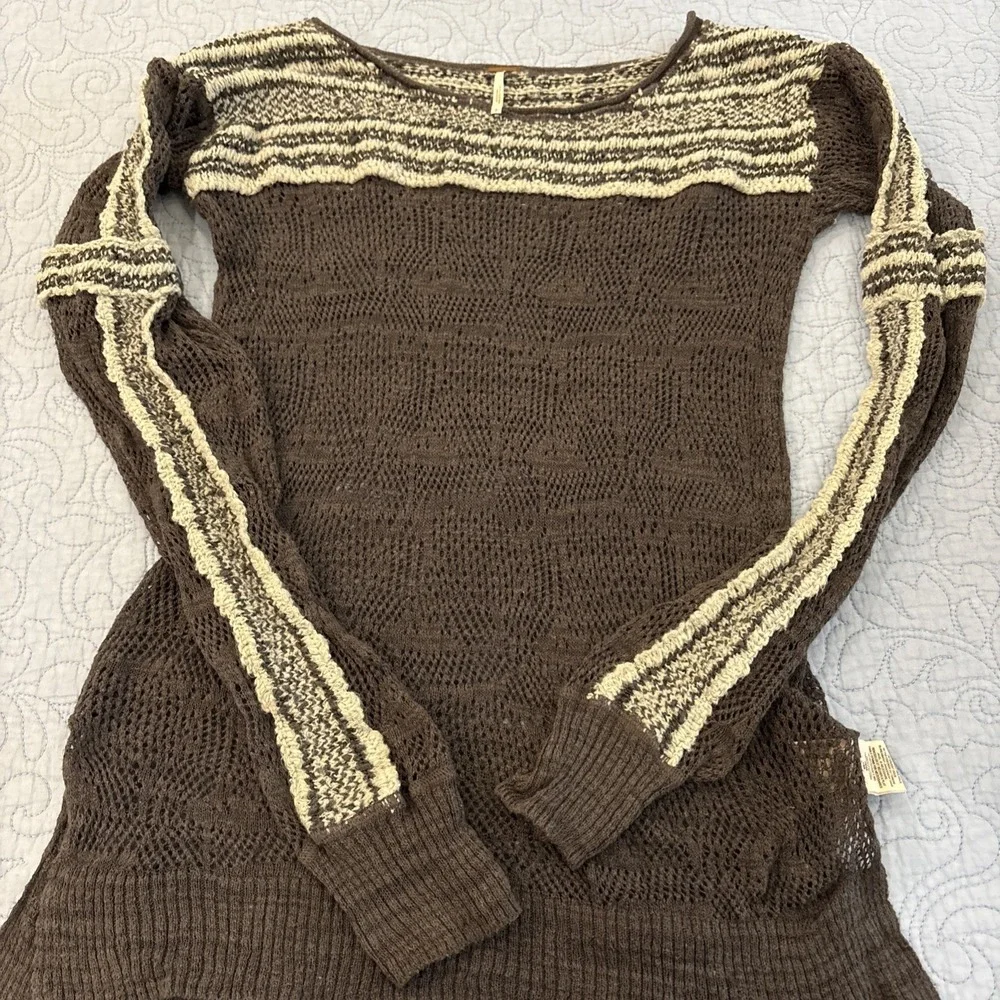 Free People Small Gray Open Knit Fitted Pullover Sweater